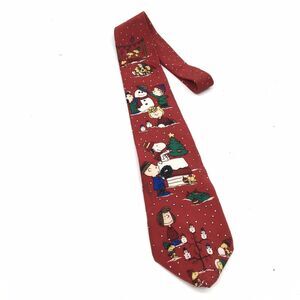 Vtg Peanuts Christmas Tie Charlie Brown Snoopy and Friends 100% Silk Made USA
